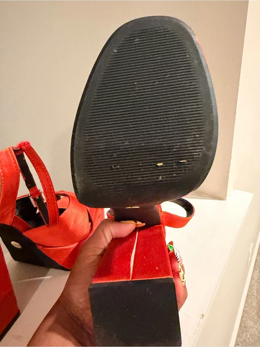 Zara Orange Satin Platform Crisscross Sandals